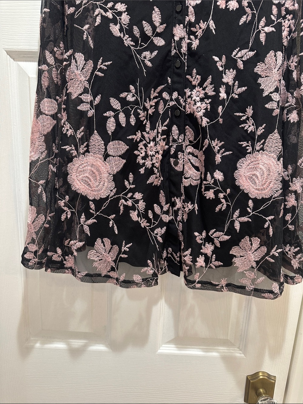 Avenue Black Sleeveless Blouse with Pink Floral Embroidery - Picture 6 of 15
